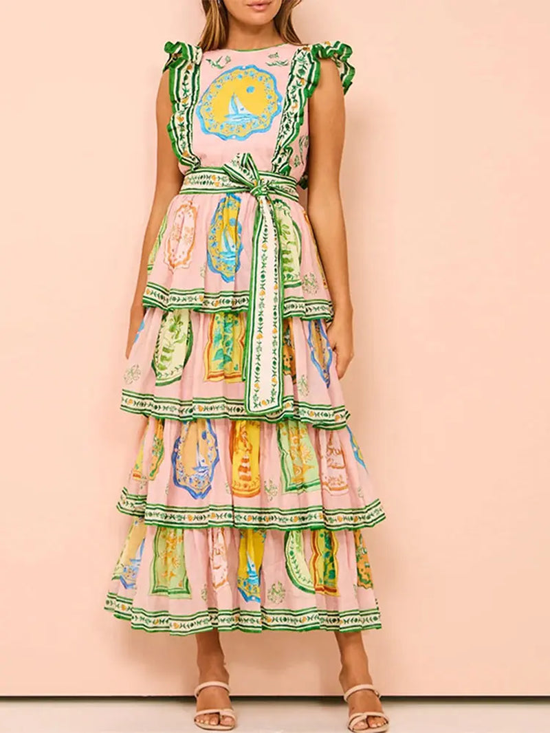 Printed Layered Ruffles Dress