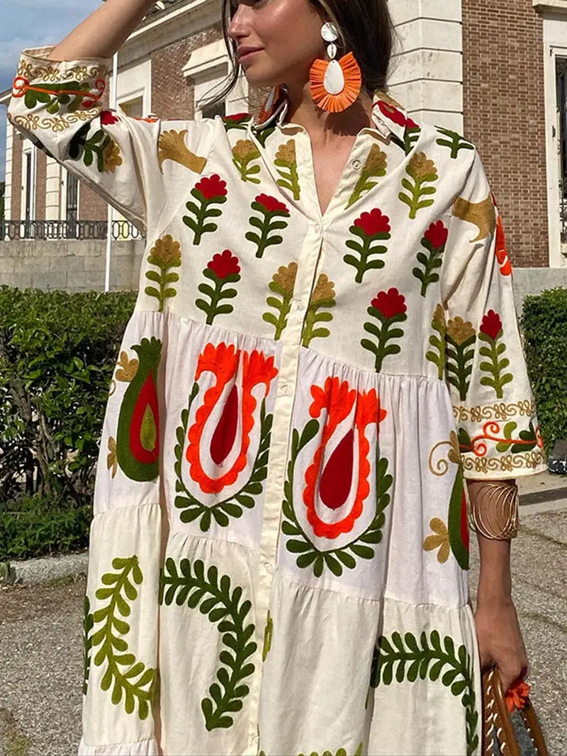 Printed Loose Shirt Dresses