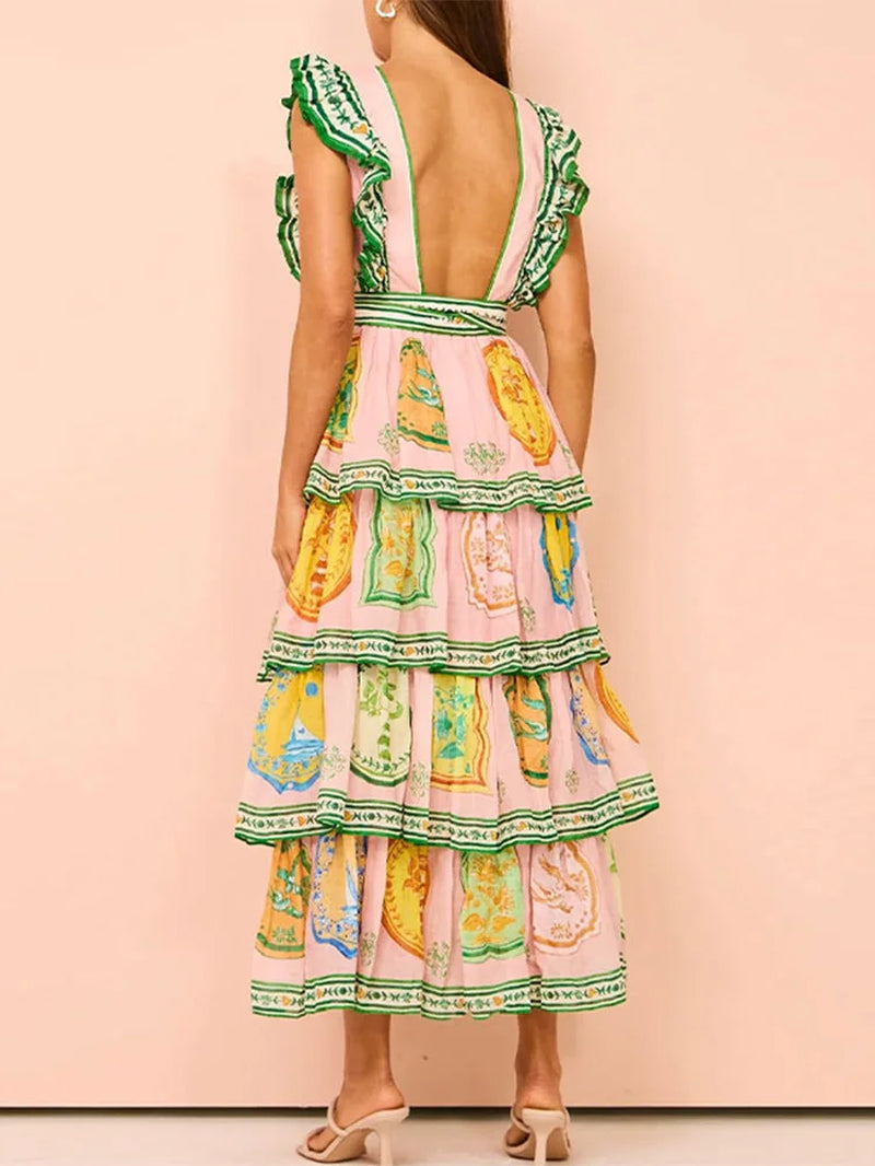 Printed Layered Ruffles Dress