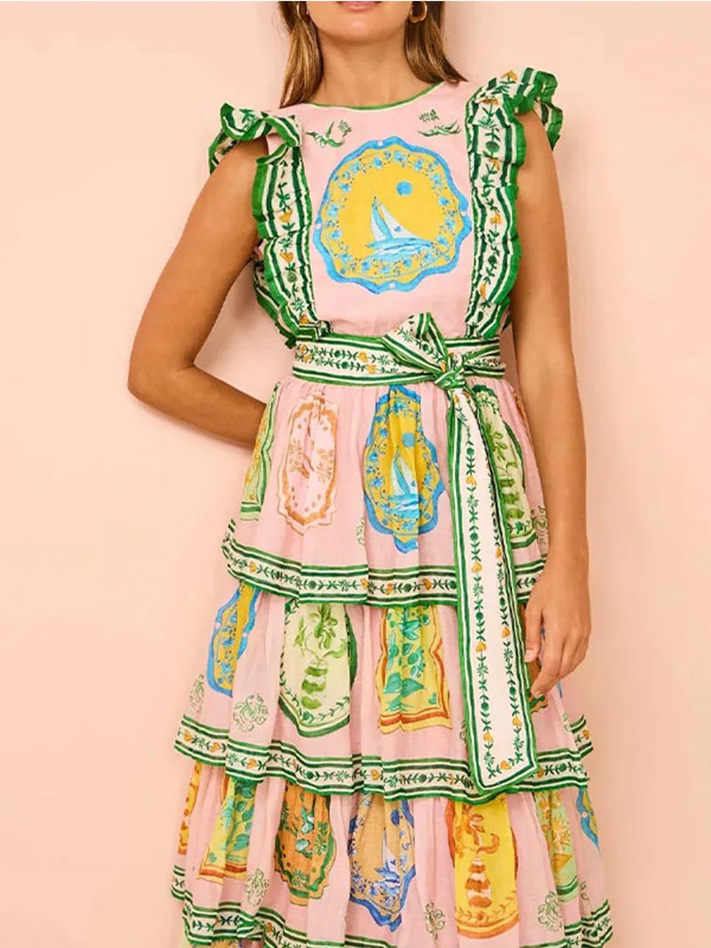 Printed Layered Ruffles Dress